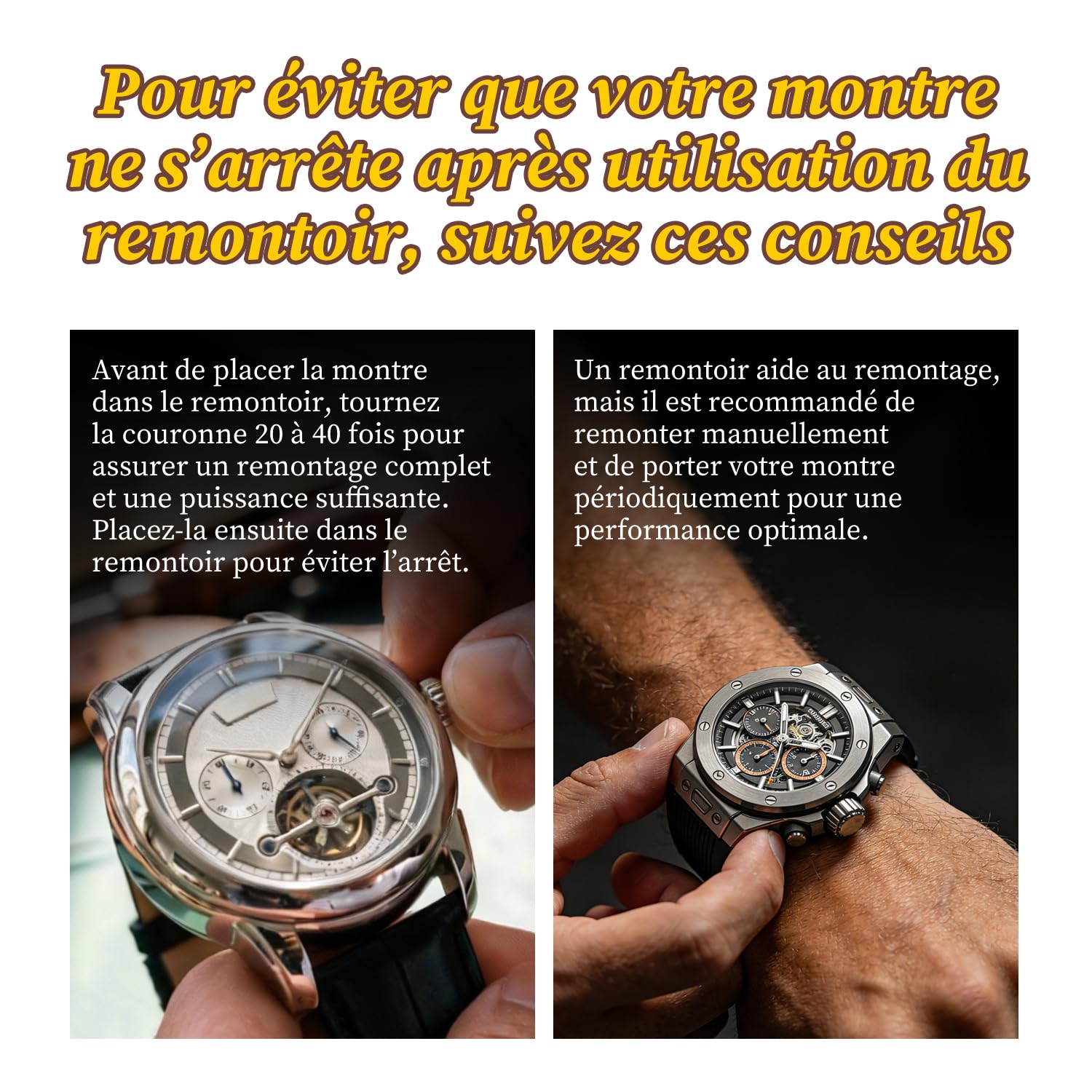 Double Remontoir de Montre avec lumière LED, Boîtes de Remontoir de Montre pour 2 Montres avec 5 Modes de Rotation Automatique et Chargement Type C USB – Marron