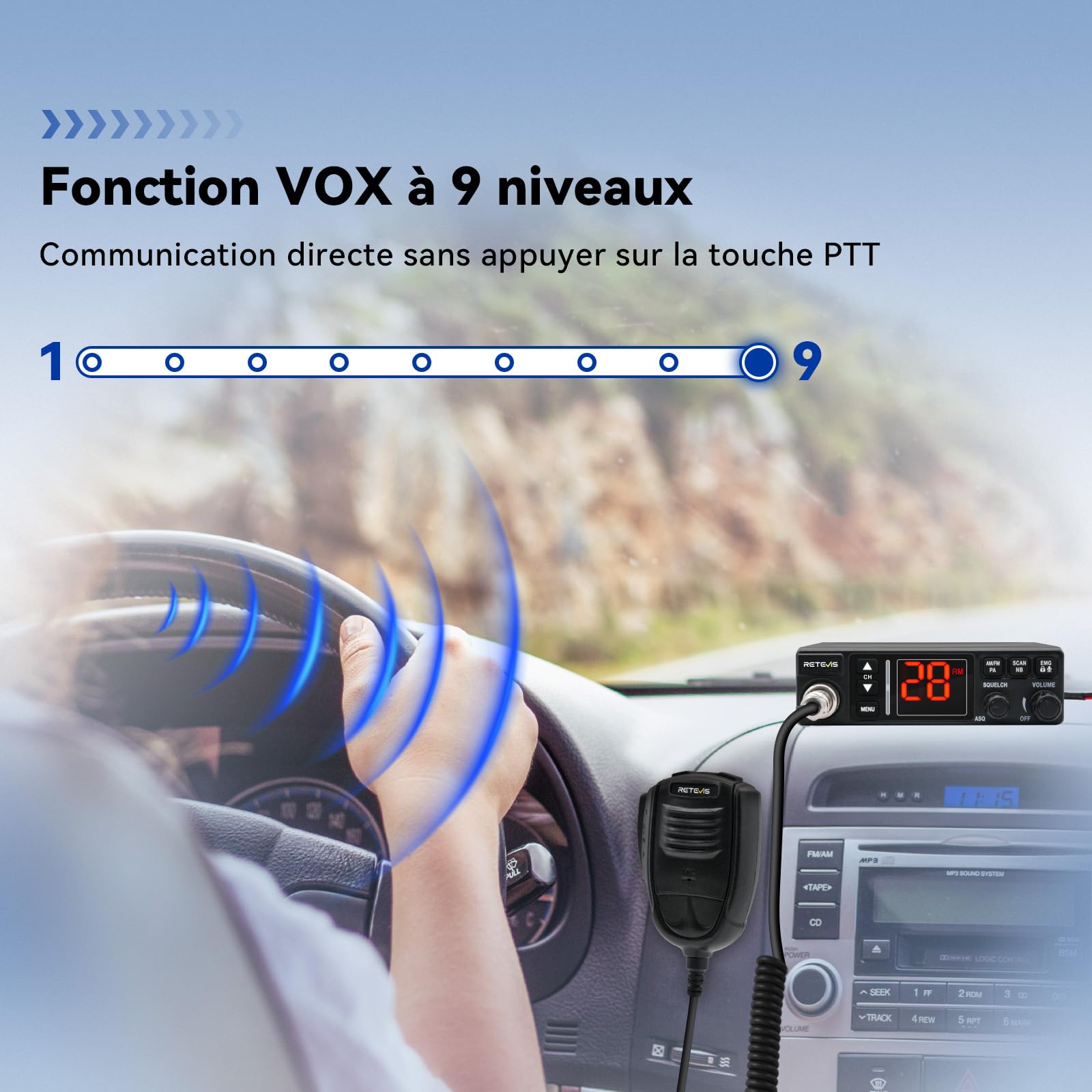 Retevis MB63A CB Radio AM/FM Portable 12V/24V VOX Camping-Car