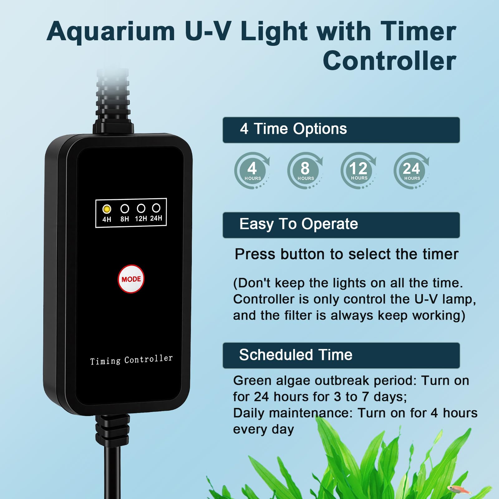 hygger Aquarium U-V Filter with Filter Sponge, U-V Light & Timer, Submersible Pump Filter for Green Water Clean, Internal Filter with Aeration & Rainfall for Fish Tank - image 3