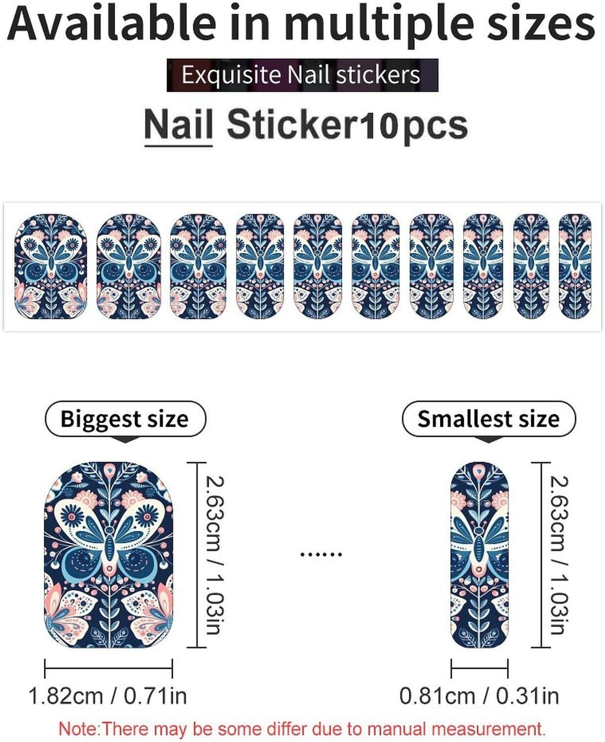 100 Pieces Full Nail Wraps Self-Adhesive Gel Nail Stickers for Women | Blue Pattern Nail Strips, UV Free, Chip Resistant, Waterproof Full Cover, Long Lasting Nail Decals