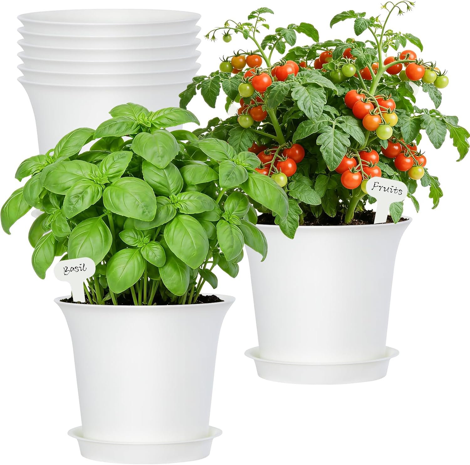 Oliz Planter Pots 8 Packs, 7.2 Inches Flower Pots with Drainage Holes & Trays, Ideal for Succulents, Herbs, Flower, African Violet, Garden Plant Pots for Home Garden Kitchen Decor (White-3)