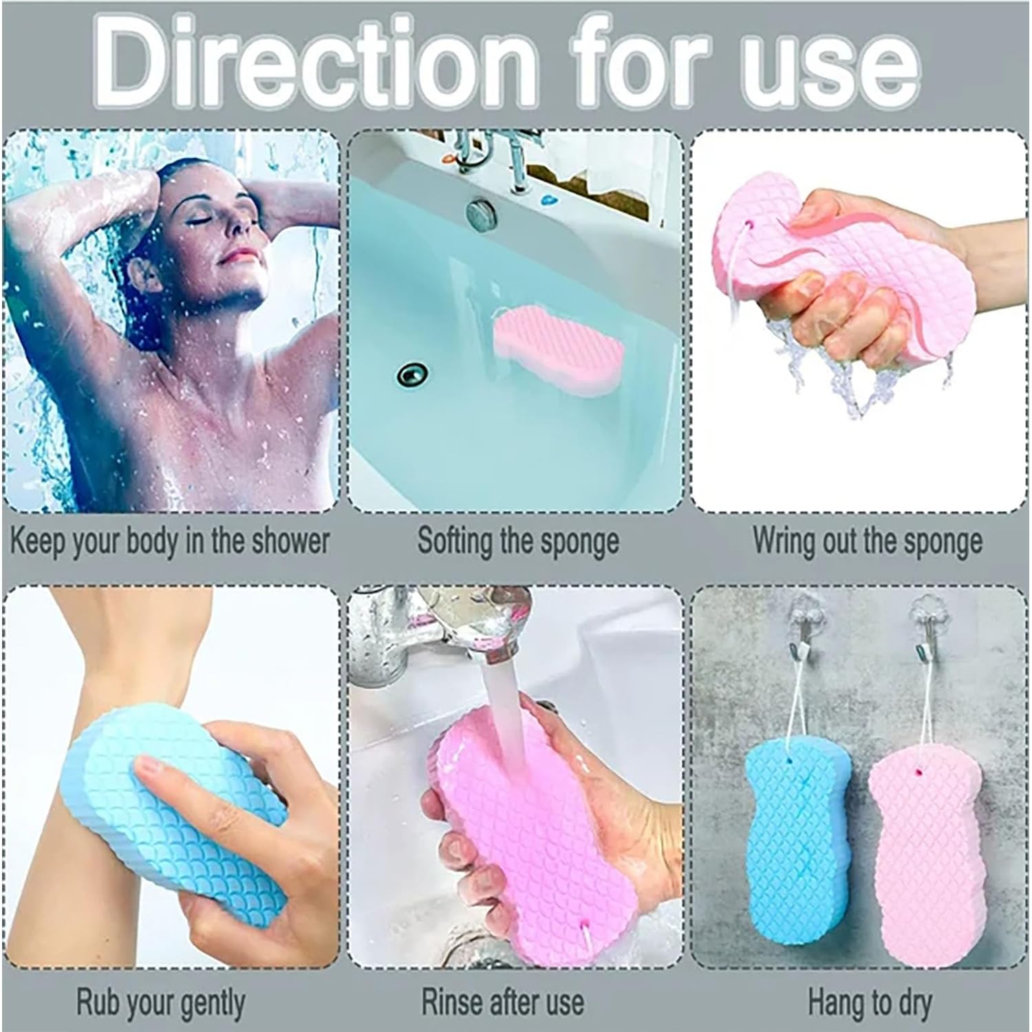 Mart Skin Exfoliator, Korean Skin Scrubber Exfoliator Sponge, Super Soft Body Scrubber Bath Exfoliating Scrub Sponge Shower Brush, Exfoliating Sponge (2-C)