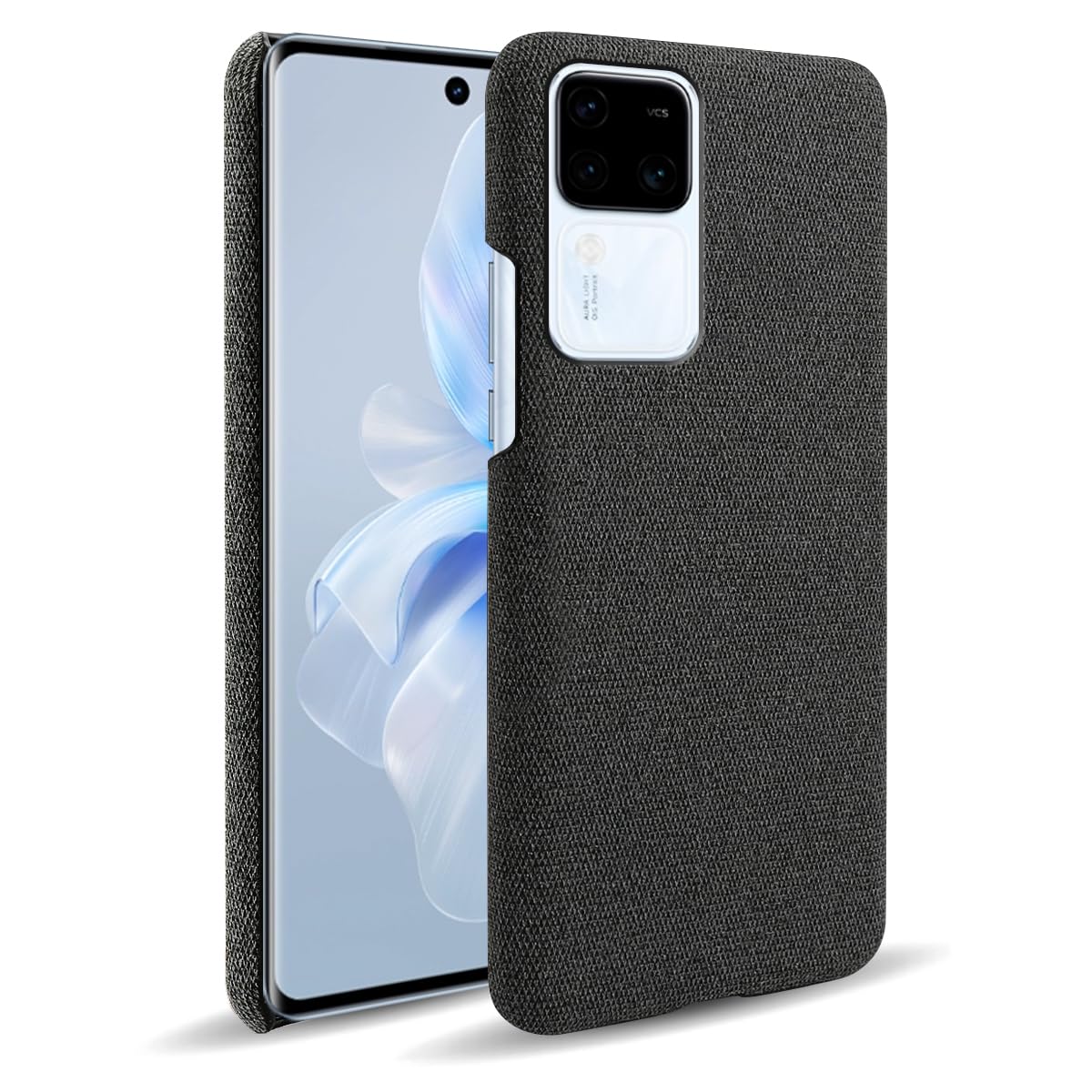 OIATROE Case for Vivo S18, Hand-made Solid Color Cloth Pattern Leather Case for Vivo S18 -Black