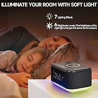 Vista 7 de Reloj despertador con altavoz, cargador inalámbrico, relojes despertadores digitales para dormitorios con Bluetooth, reloj despertador con luz Negro