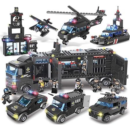 Amazon パトカー ブロックおもちゃ 警察車両 ６歳男の子 ミニカーセット ヘリコプター 子供おもちゃ 誕生日プレゼント 知育玩具 模型飛行機 人気の男の子おもちゃ 1102pcs ミニカー ダイキャストカー おもちゃ