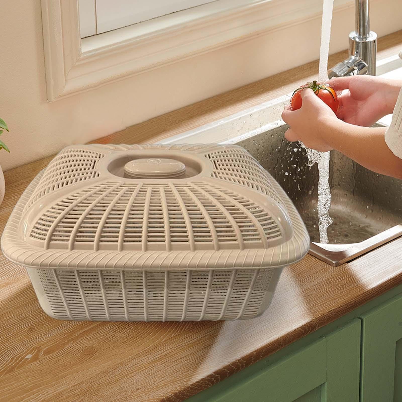 Fruit Basket with Lid, Fruit Vegetable Storage Basket for Kitchen Counter, Bread Basket for Table, Food Serving Basket, Khaki Medium