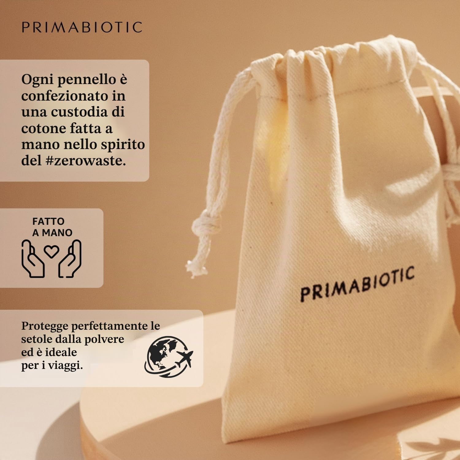 Spazzola per Massaggio Corpo - Primabiotic in Legno di Faggio e Fibre di Agave | Prodotto Ecologico con Custodia | Ideale per Spazzolatura a Secco e Cellulite