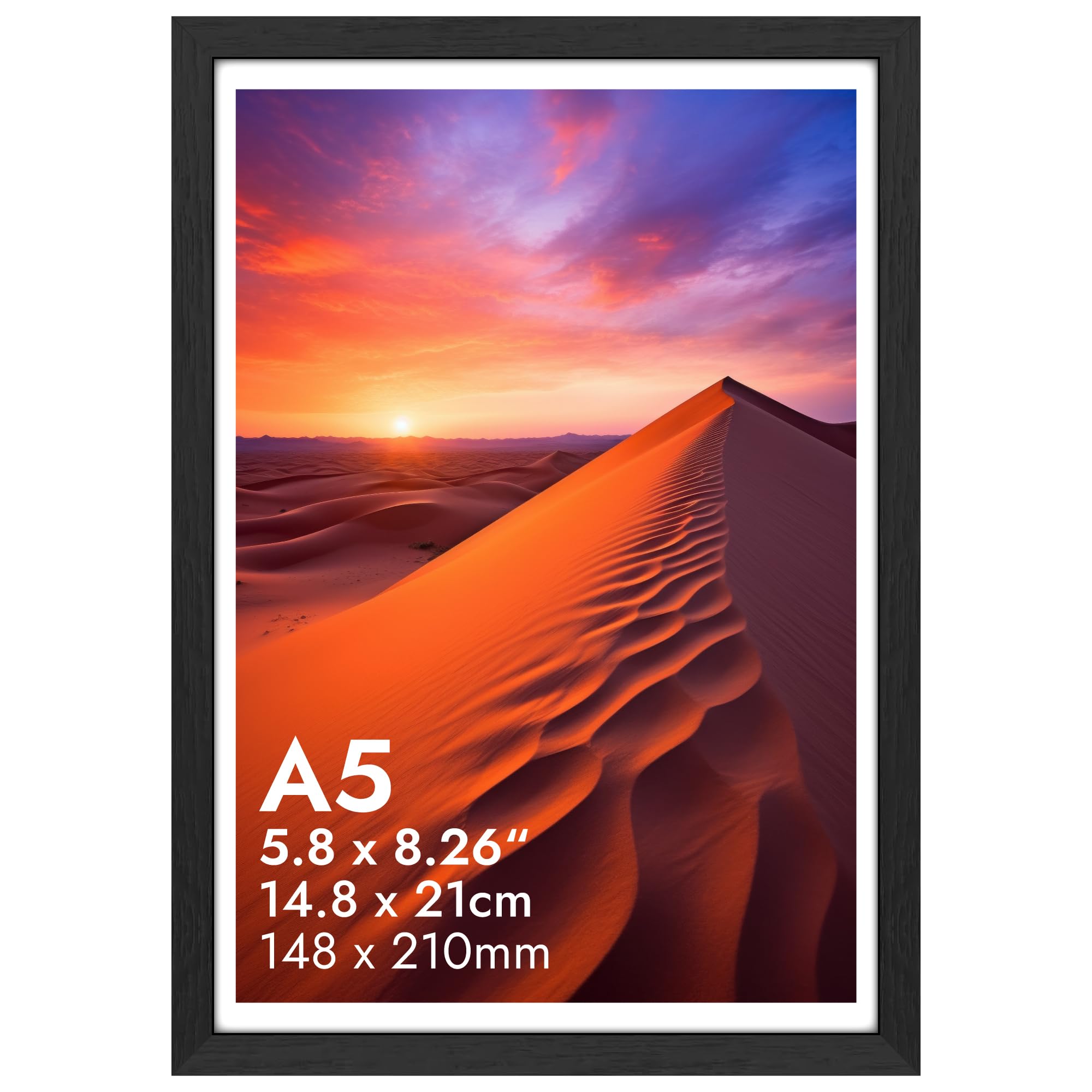 HNK A5 Photo Frame Engineered Wood and Plexiglass, A5 Frame Black (15x21.00cm) Dual Orientation Landscape or Portrait, A5 Picture Frames Wall Hanging or Tabletop Display Photos for Home, Office