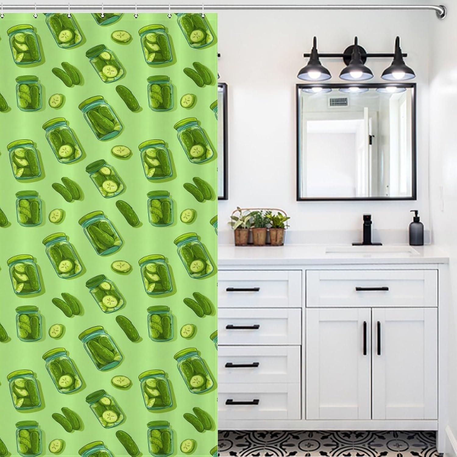Pickle Jar Print Shower Curtain 46.85x70.87Inch（119x180cm） Polyester Bath Curtain Shower Curtains Printed Decorative
