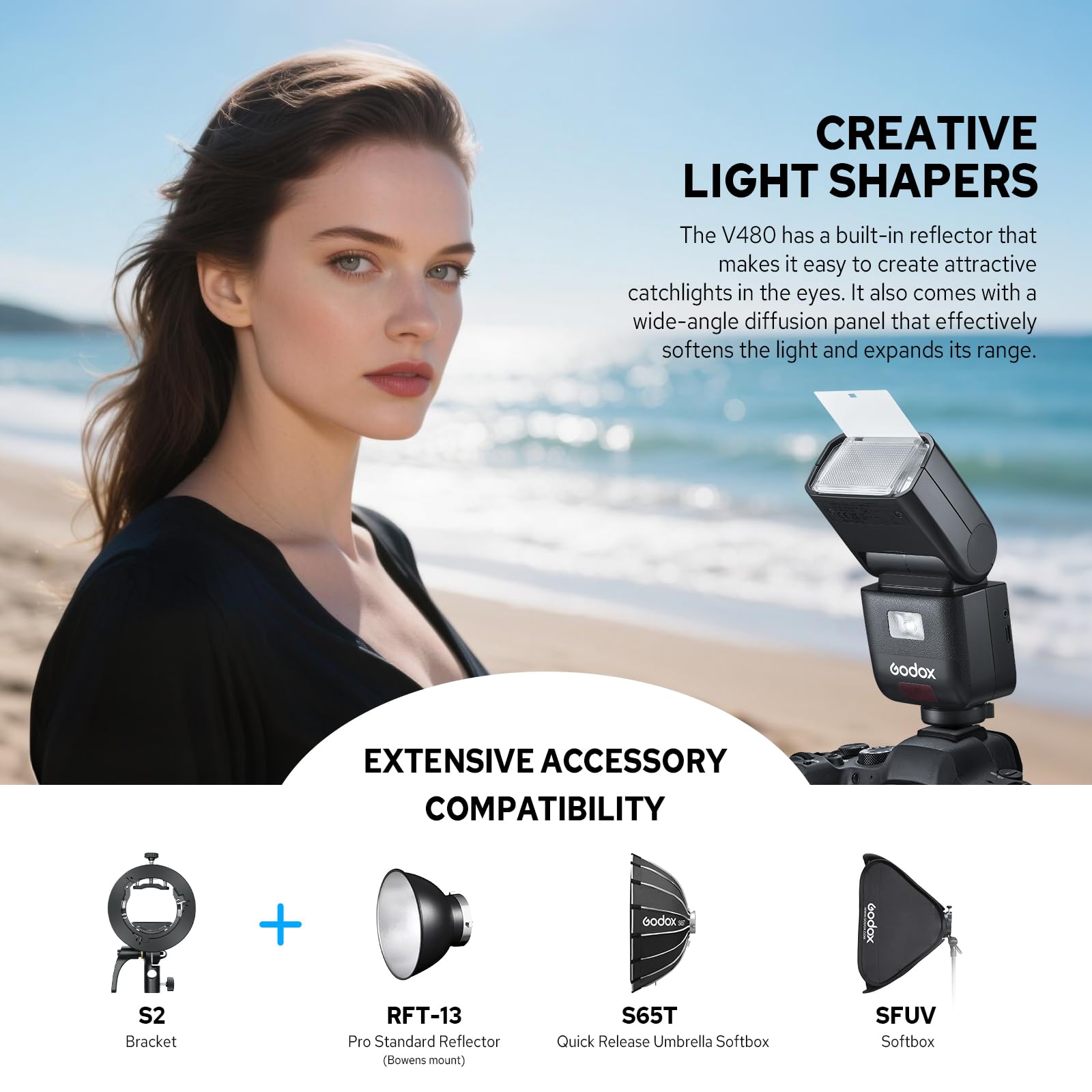 GODOX V480 C V480C Flash Compatibile con Canon, GN50 2,4 GHz Wireless HSS 1/8000s TTL Speedlite per Fotocamera con Batteria Agli Ioni di Litio, Controllo Touchscreen