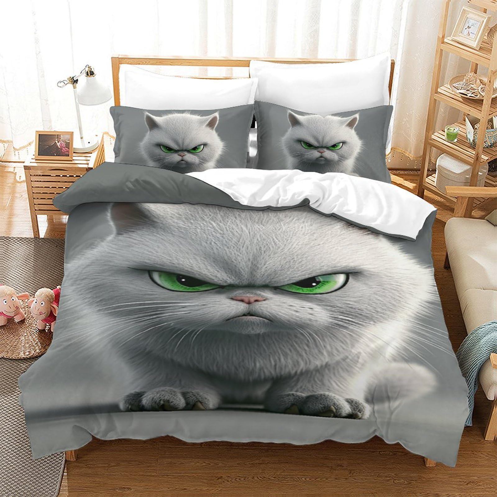 Housse de couette Chat British Shorthair 3D 140x200 pour lit enfant