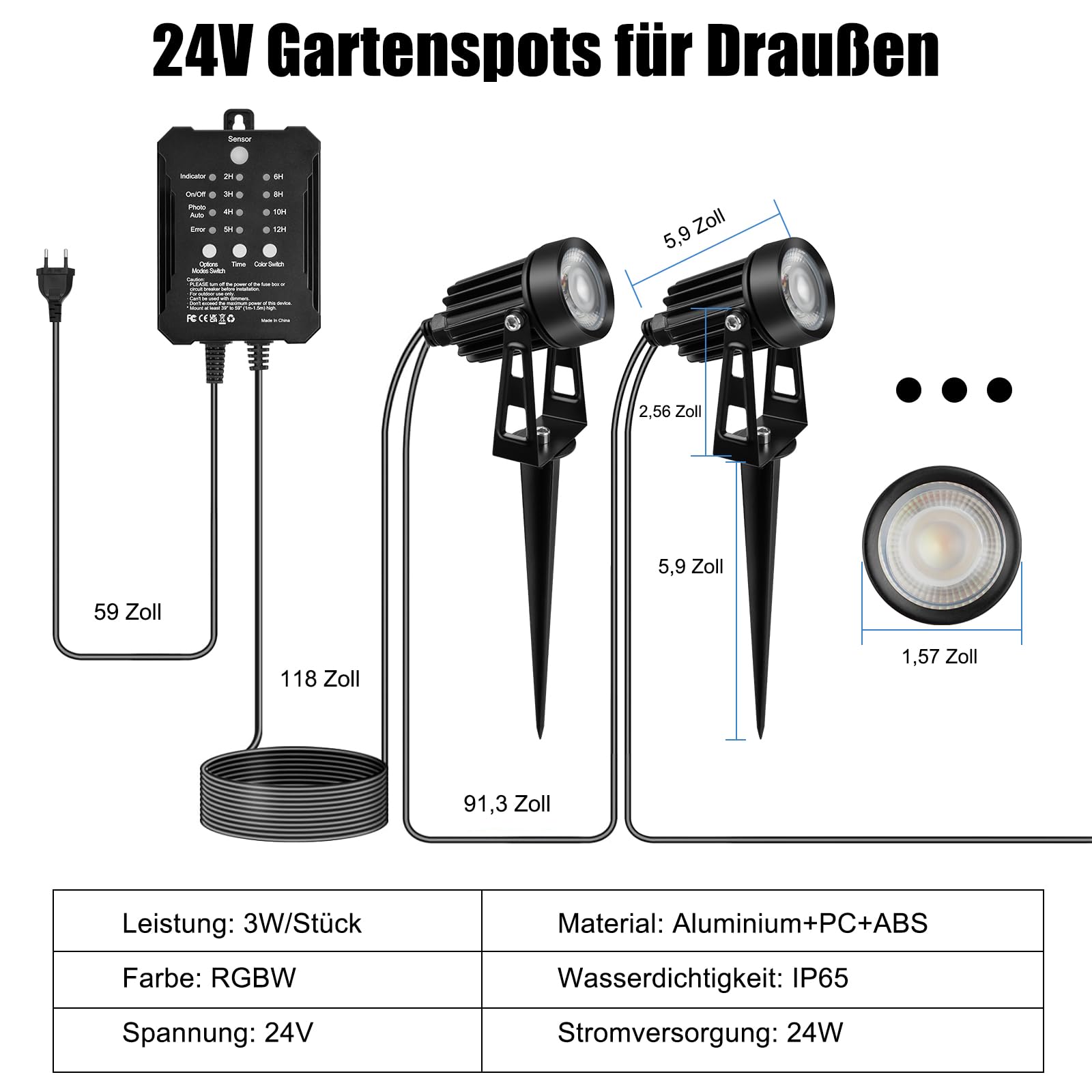COOLWEST RGB Gartenstrahler mit Fernbedienung und Lichtsensor, 20M/8er Set Strahler IP65 Wasserdichte Gartenbeleuchtung mit Strom, 24V gartenleuchten mit Timer für Garten, Bäume, Wege, Dimmbar
