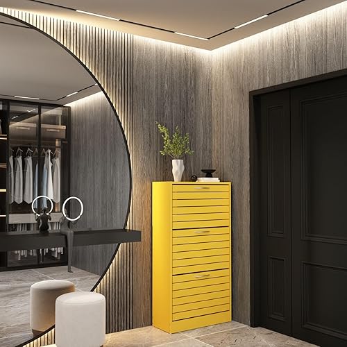 Miniatura 4 de FAMAPY Moderno zapatero con 3 cajones abatibles, gabinete de almacenamiento independiente de zapatos, diseño de obturador, organizador de