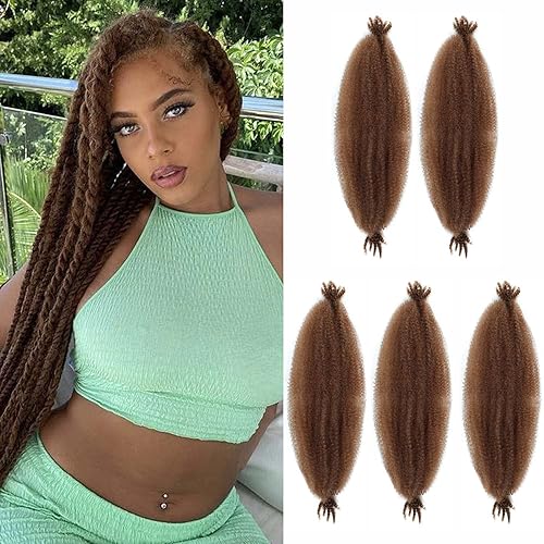 Vista 68 de Cabello afro trenzado elástico color marrón claro de 16 pulgadas, paquete de 3 T27, cabello afro preesponjado y trenzado elástico, cabello afro