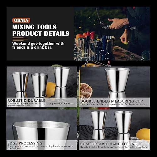 Miniatura 4 de OBALY Medidor de cóctel de acero inoxidable Medidor de cóctel 251.7 fl oz y 151.0 fl oz Escala integrada, para cóctelesjarabe de azúcar, taza
