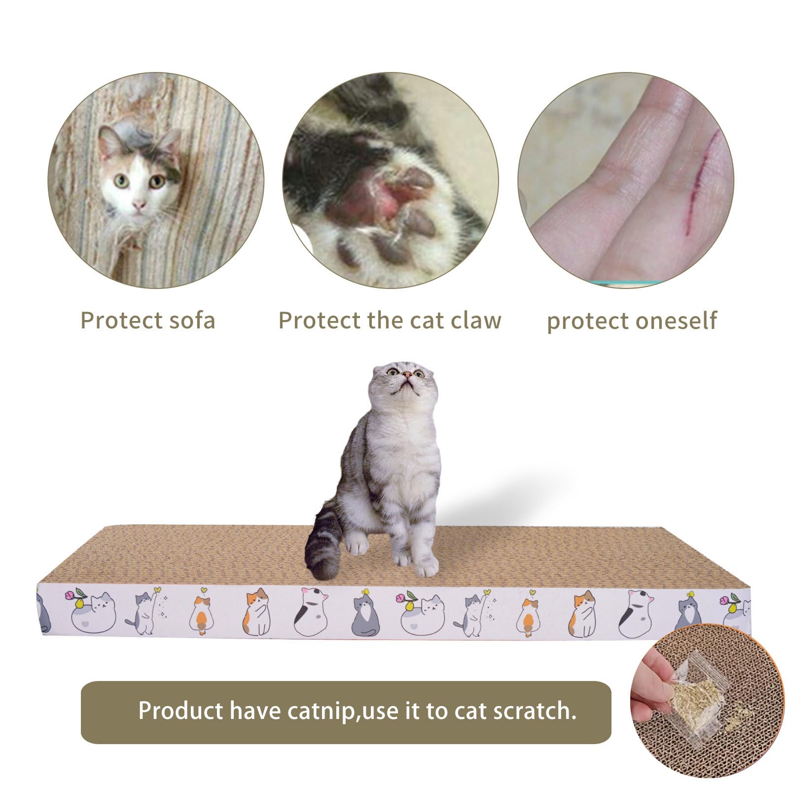 Paquete de 5 juguetes rascadores reversibles para gatos de interior, almohadilla de cartón para dormir y moler garras