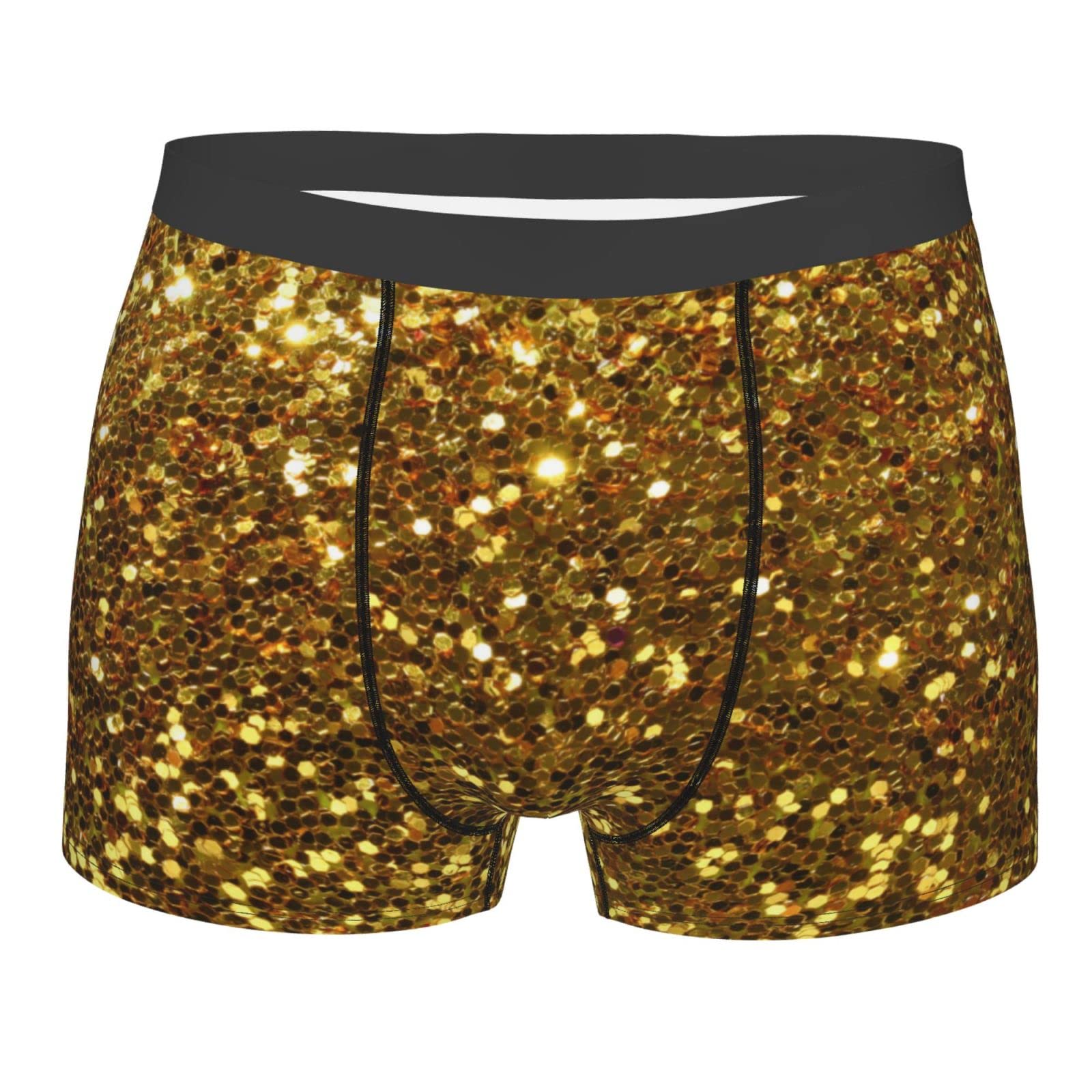 Aooedm Men's Gold Sequins Boxer Briefs Underpants,Printed Soft Underwear,Comfy Breathable Short Trunk