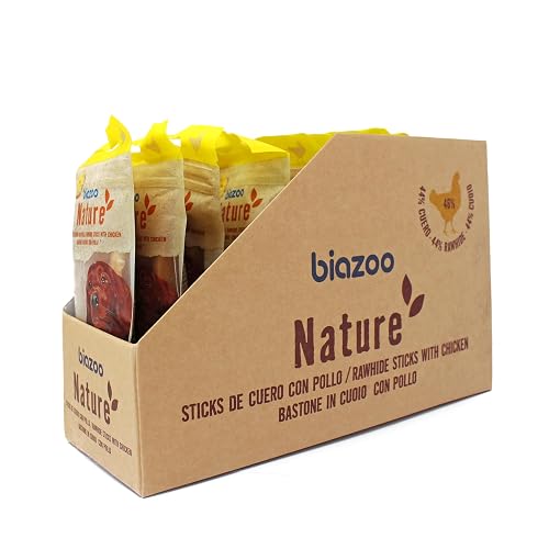Biazoo - Pack de 15 Bolsas - Sticks de Cuero con Pollo 80 gr: 44 % Cuero y 46 % de Pollo. Alto Contenido…