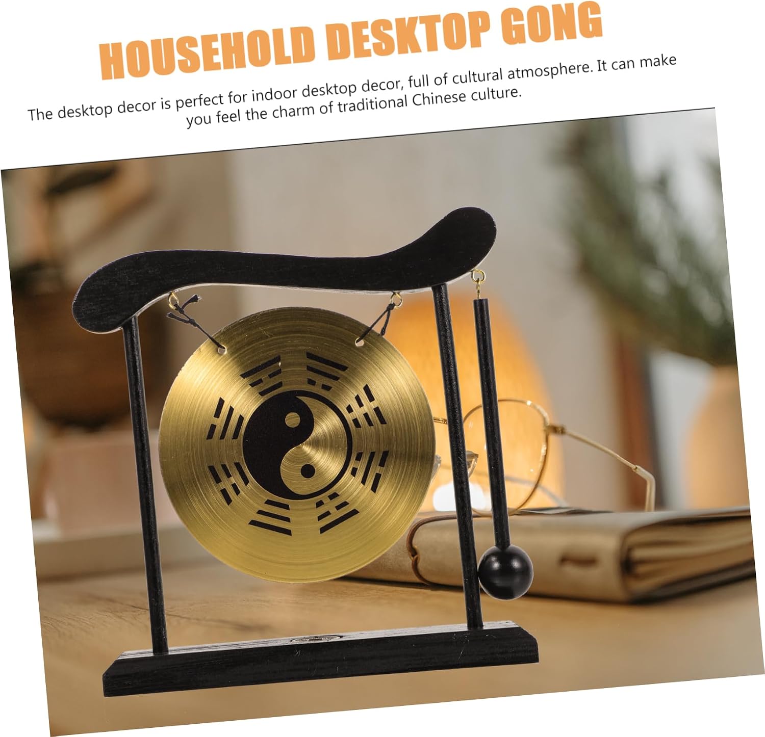 Holibanna Alloy Gong Gong Stand for Desktop Chinese Decor Vintage Craft Home Ornament Feng Shui Bell