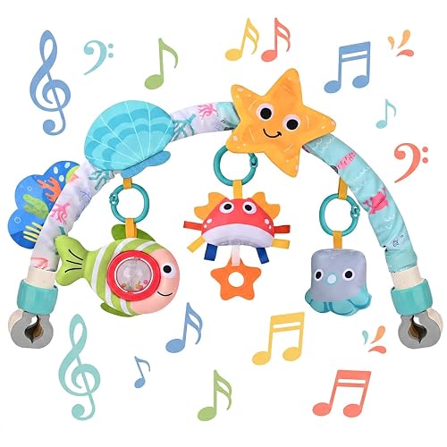 Bebamour Baby Stroller Arch Toy, Adjustable Pram Toys with Mirror,