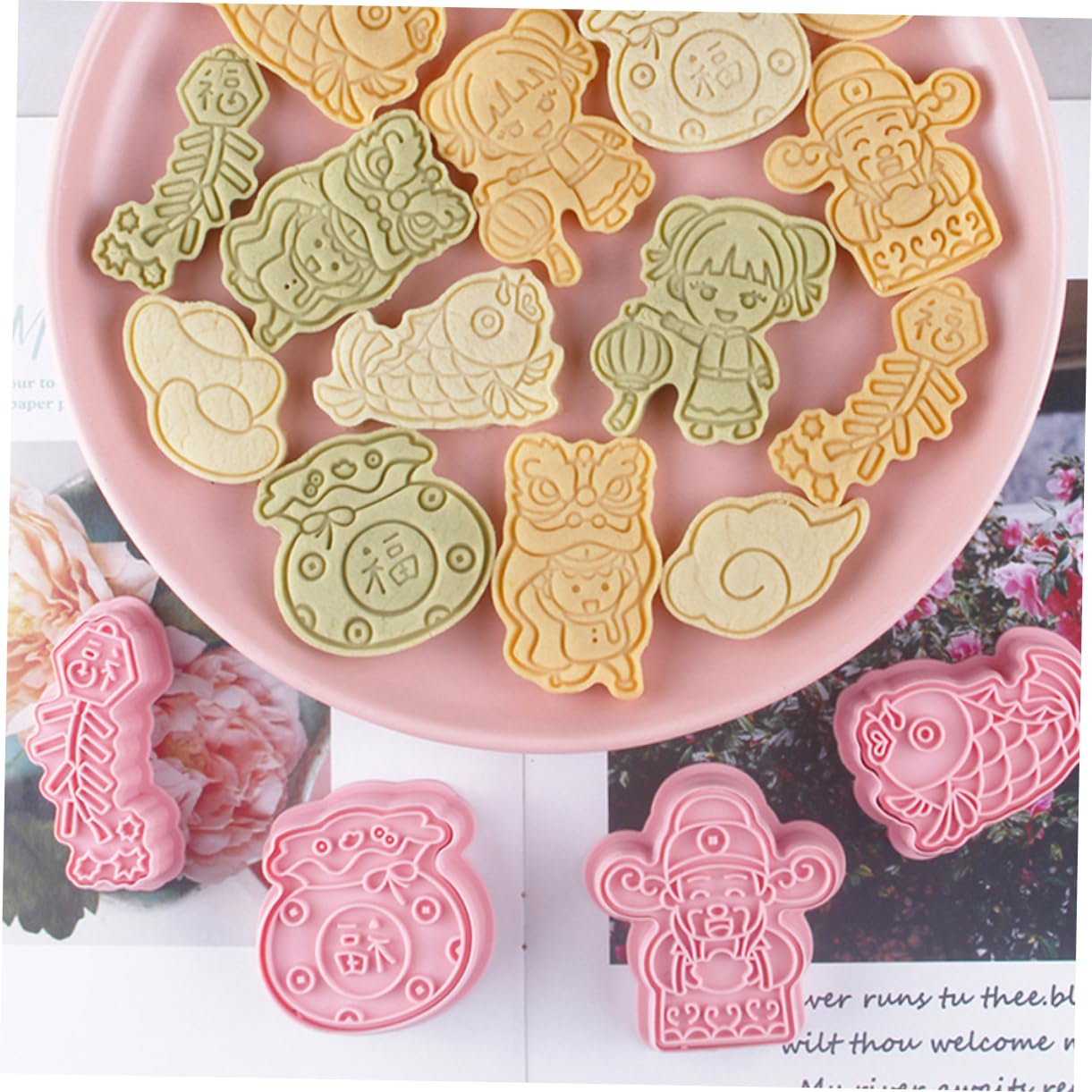 PRETYZOOM 32 Moldes Para Galletas Prensa De Repostería Molde Para Galletas Moldes De Año Nuevo Chino Sello De Prensa Para Galletas Moldes Para Hornear DIY Galletas De
