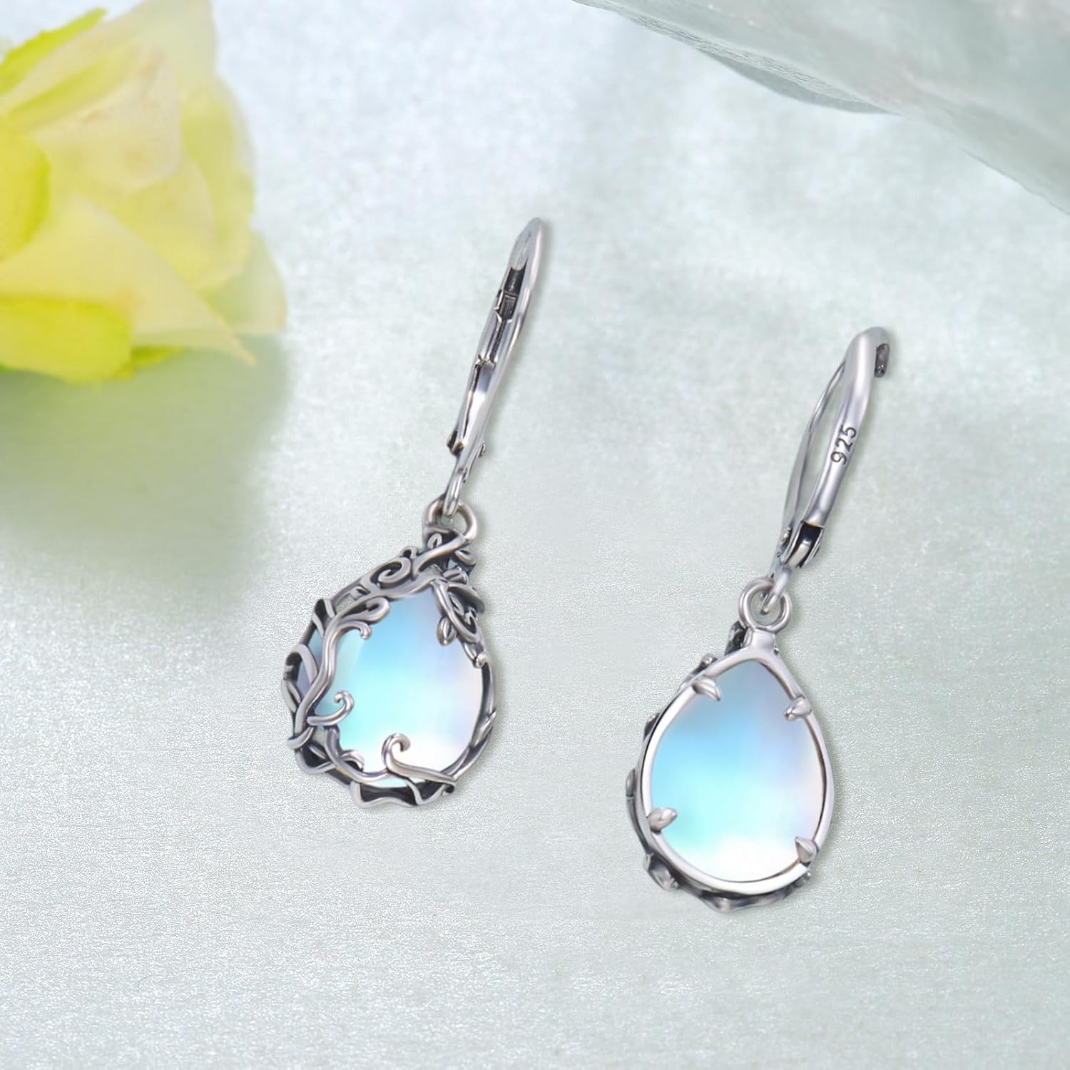 Moonstone Earrings 925 Sterling Silver Filigree Earrings for Women Moonstone Jewelry Gifts for Women - Image 3