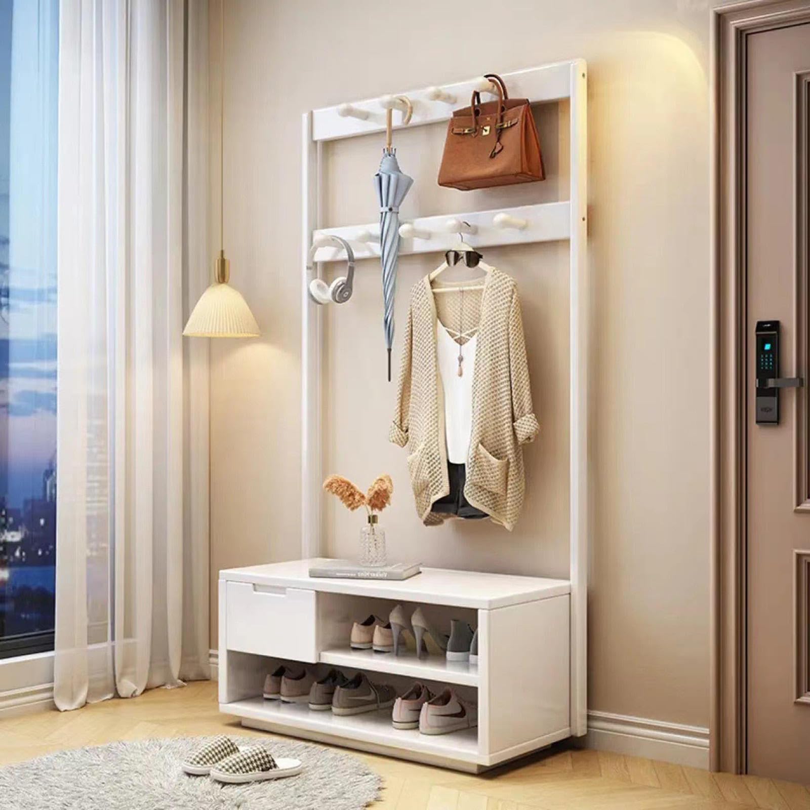 Amazon.co.jp: フックと靴収納付きホールツリー、玄関ベンチ付きコート