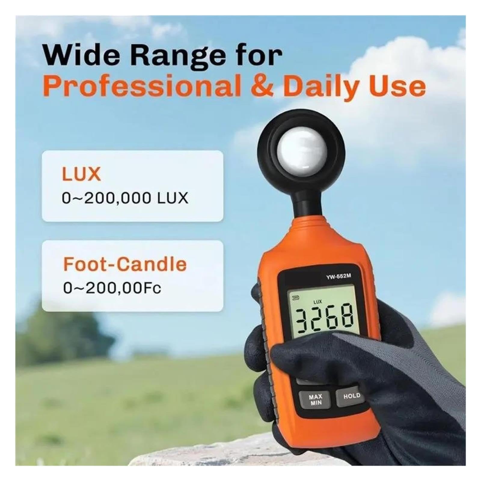Medidor de Luz, YW-552M Fotómetro Digital 0-200.000 Lux Iluminómetro para fotografía Oficina Luz Interior