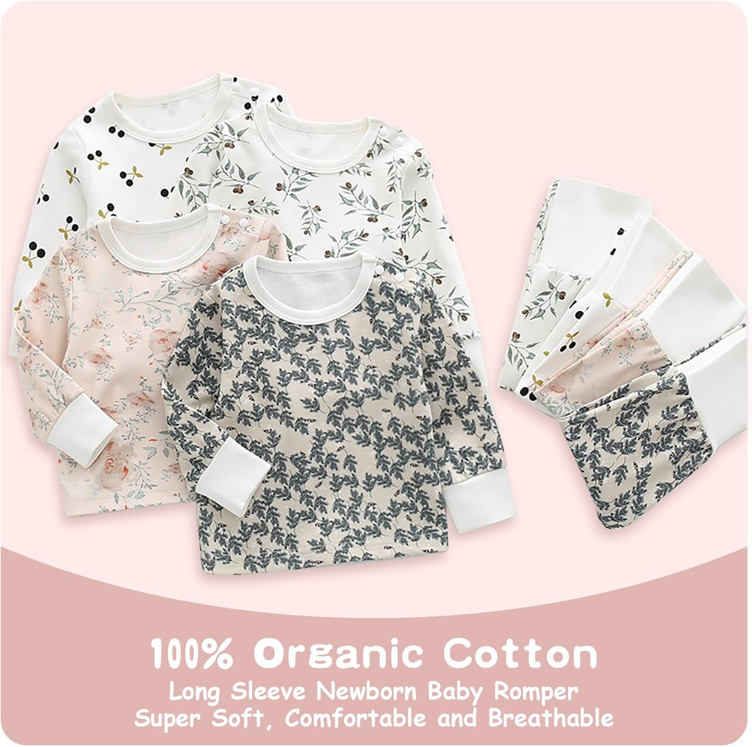 100% Organic Cotton Soft Baby Pant Sets for Boys and Girls Unisex, Long Sleeve, 0-3T - Image 2