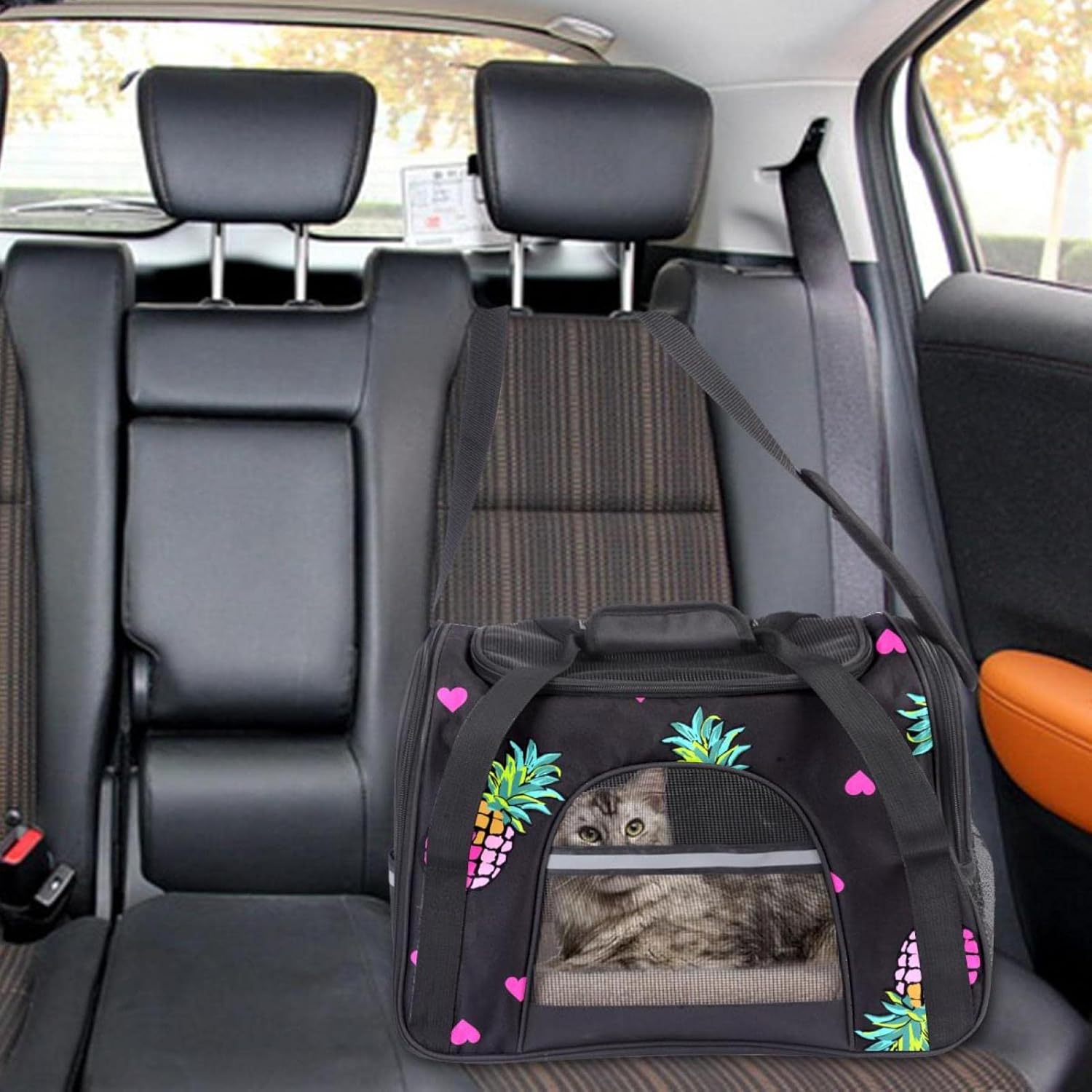 ペットキャリーバッグ ペットバッグ 猫・小型犬用 ドライブ/キャンピング/旅行/通院/災害避難用,ピンク ハート パイナップル