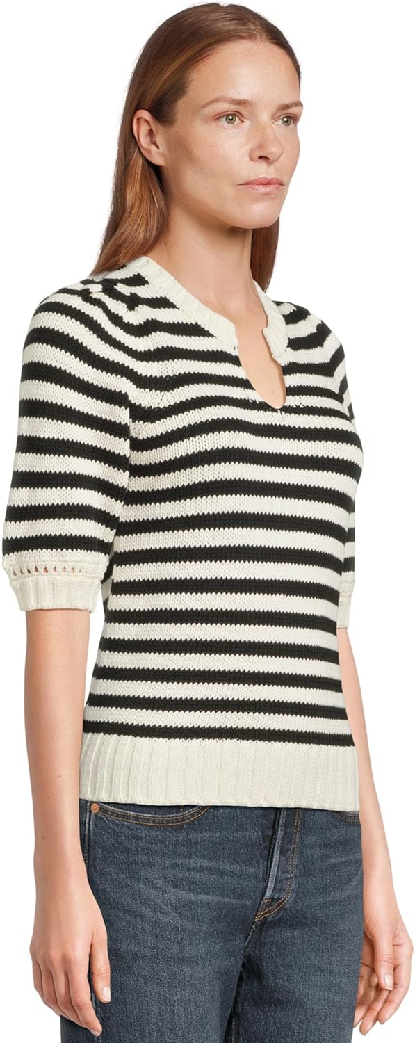 Michael Stars Womens Rosanna Striped Puff Sleeve Sweater - Image 2