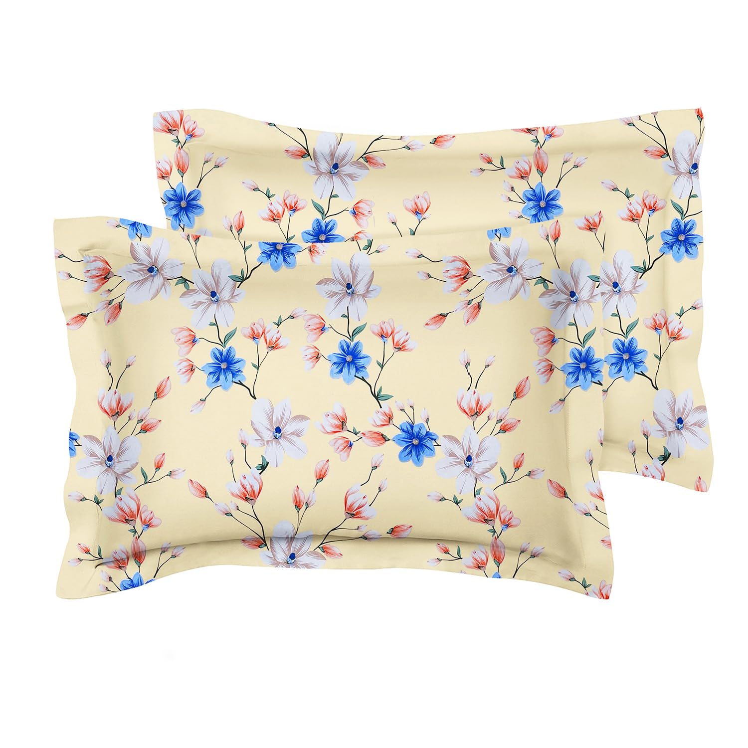 BSB HOME® 220 TC Premium Cotton Printed Pillow Covers | Ultrasoft Breathable Envelope Closure| Pack of 2 Pillow Covers King Size (Beige & Blue, 20 x 30 Inches)