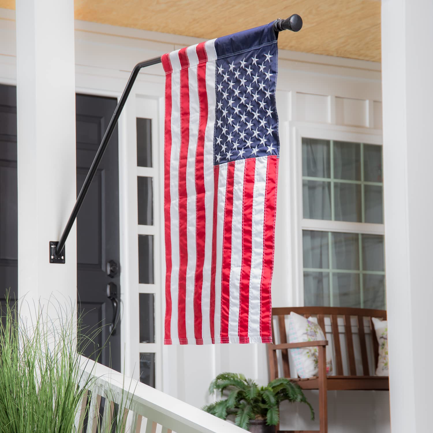 Evergreen Patriotic American Flag Kit, Tangle Free Easy Up Metal Pole and Bracket Holder for Outside House Décor - Includes 28" x 44" Embroidered Flag