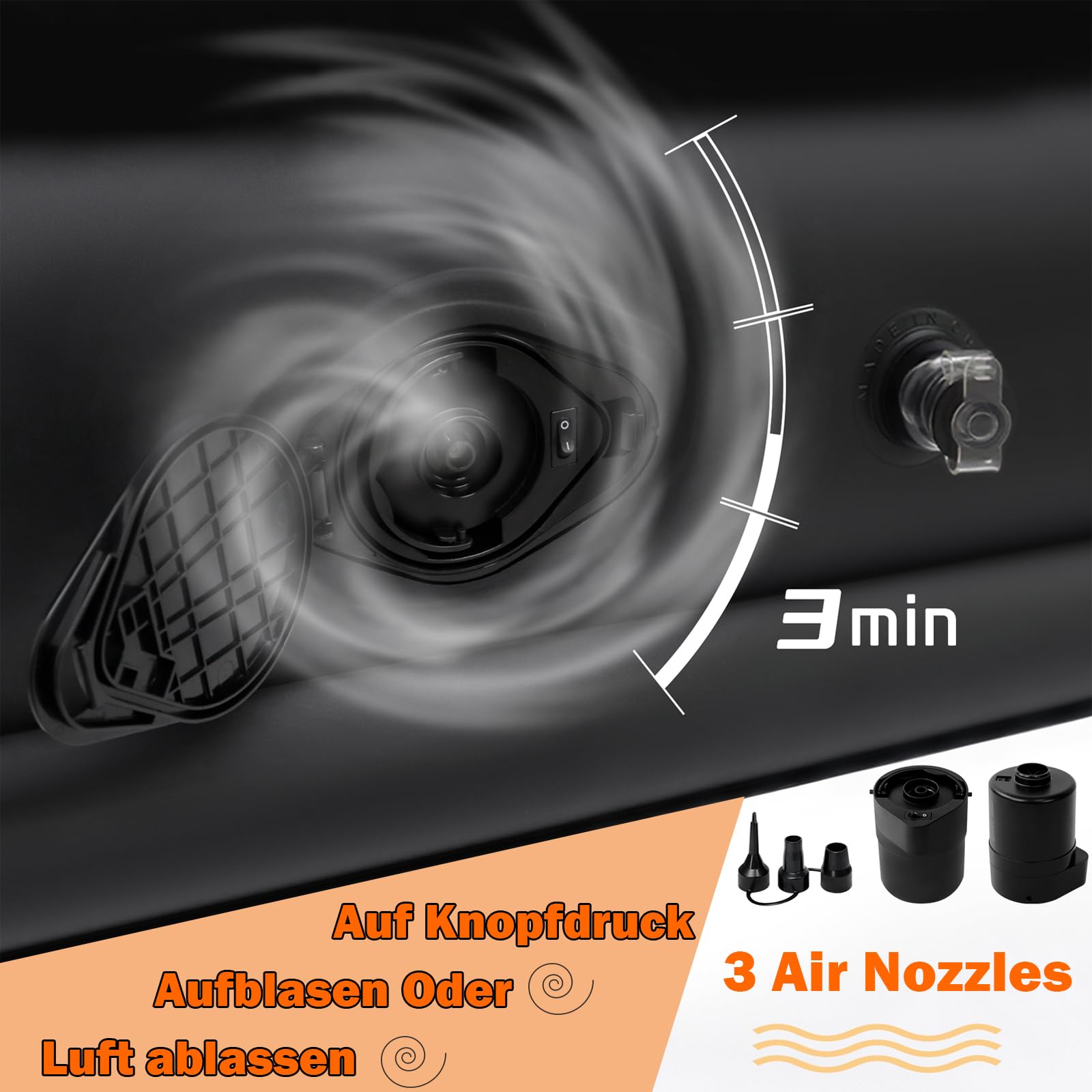 ACXIN Materasso gonfiabile, gonfiabile, gonfiabile, con pompa ad aria, per campeggio, casa, 187 x 90 x 46 cm, per 1 persone, fino a 300 kg, colore: nero e grigio