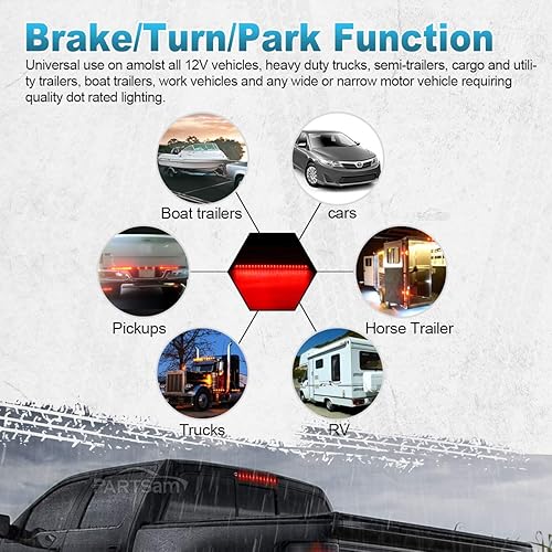 Miniatura 7 de Partsam Barra de luz sumergible de 17 pulgadas con lente transparente roja, 23 LED, para remolque, camión, caravana, parada, cola trasera, tercera