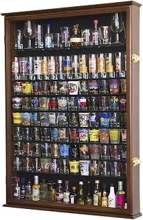 XL Shot Glass Display Case Rack Holder Cabinet for Tall Shooter and Mini Liquor Bottle -Walnut Price In India