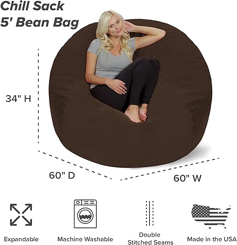 Miniatura 120 de Silla Chill Sack Bean Bag: muebles de espuma de memoria gigante y una tumbona grande. Gran sofá con gran cubierta de gamuza suave resistente al