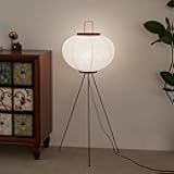 Japanese Rice Paper Floor Lamp - 3000K Color Bulb Included 49.2 Inches White Akari Standing Light - Handmade Japandi Noguchi Lamp with Lantern Lamp Shade for Bedroom Dining Room Living Room