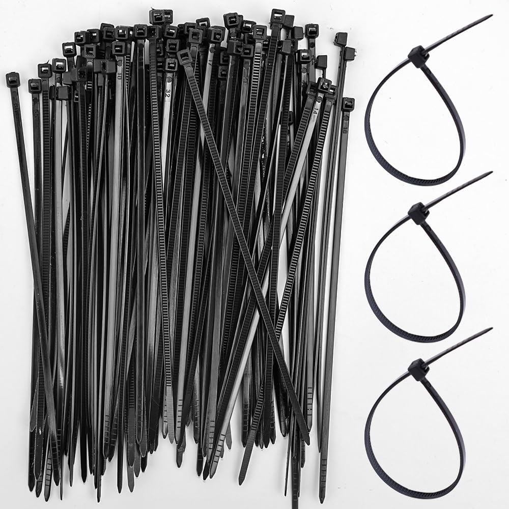 100pcs Plastic Nylon Cable Ties Self-locking Cord Tie Straps Detachable Cables Fastening Loop for Home Office Wire Zip Ties (Black,3x150mm)
