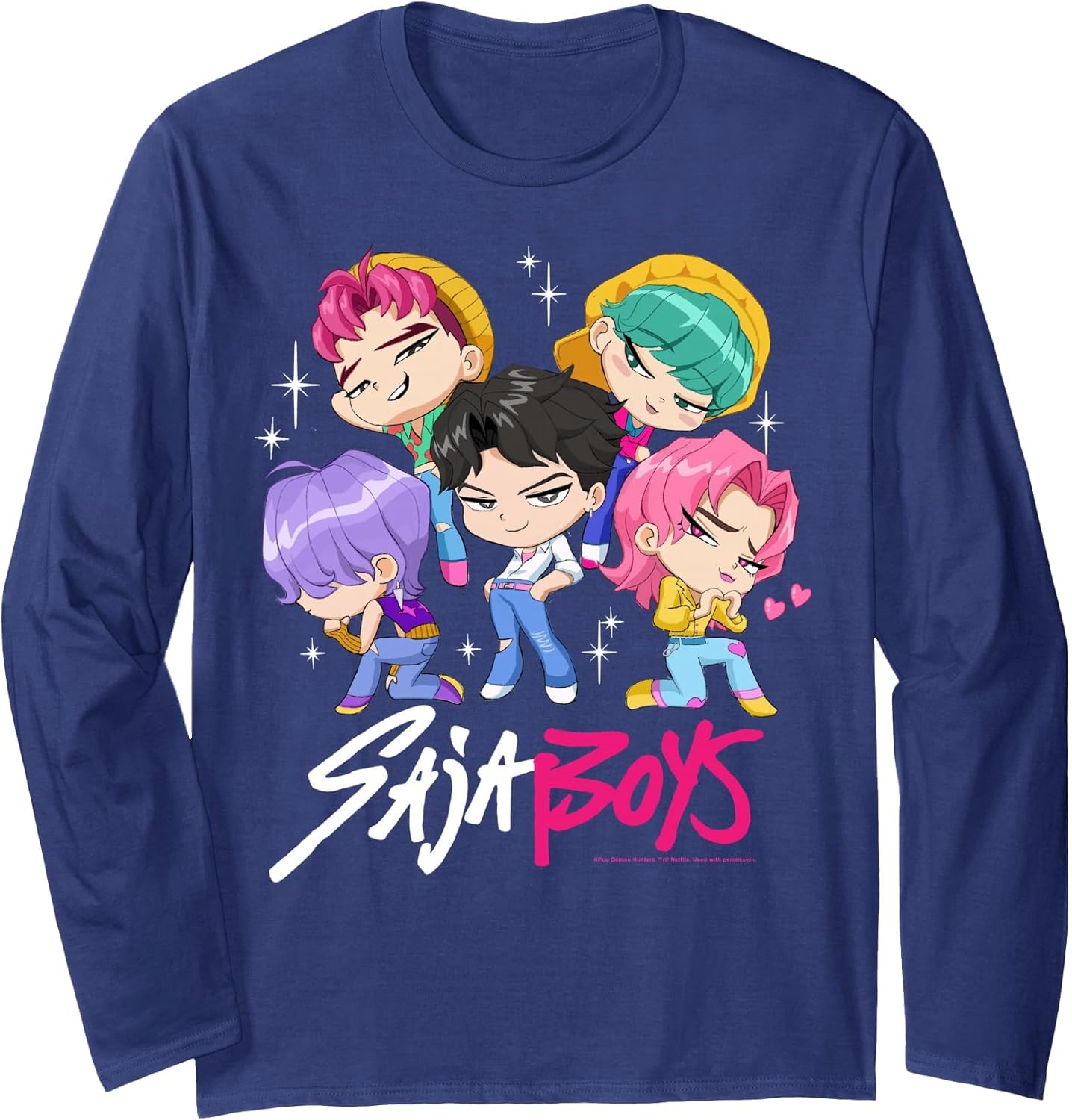 Kpop Demon Hunters Saja Boys Chibi Band Group Shot Long Sleeve T-Shirt