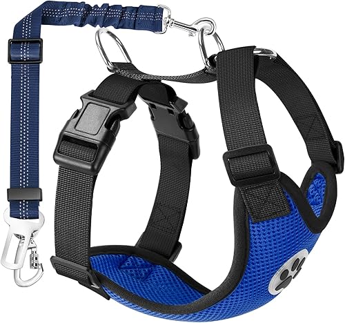 Lukovee - arnés de seguridad para perro con cinturón de seguridad, arnés de seguridad ajustable para mascotas, doble tejido de malla transpirable Lukovee - arnés de seguridad para perro con cinturón de seguridad, arnés de seguridad ajustable para mascotas, doble tejido de malla transpirable
