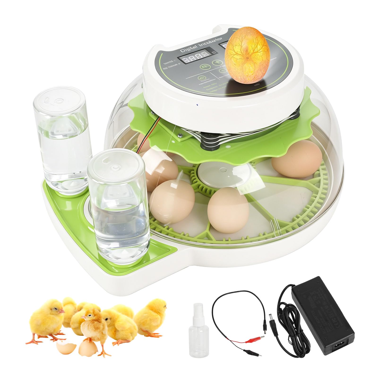 Incubadora para 8 huevos con giro automático, incubadora para incubar huevos con indicador de humedad, control de temperatura y llenado automático de agua para pollos, patos, codornices