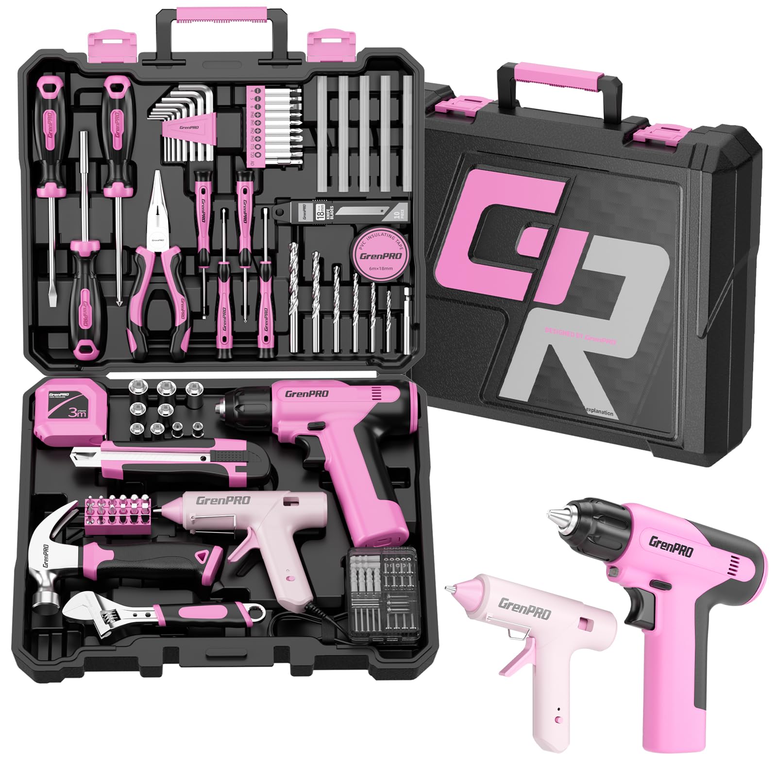 Amazon.com: GRENPRO Pink Tool Set Drill Set, 188PCS Tool Kit For