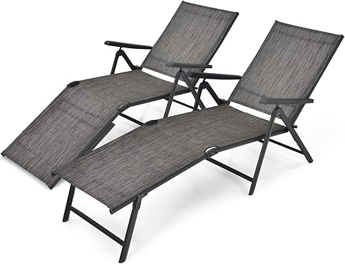 COSTWAY Tumbona reclinable portátil para exteriores, 2 unidades, color gris