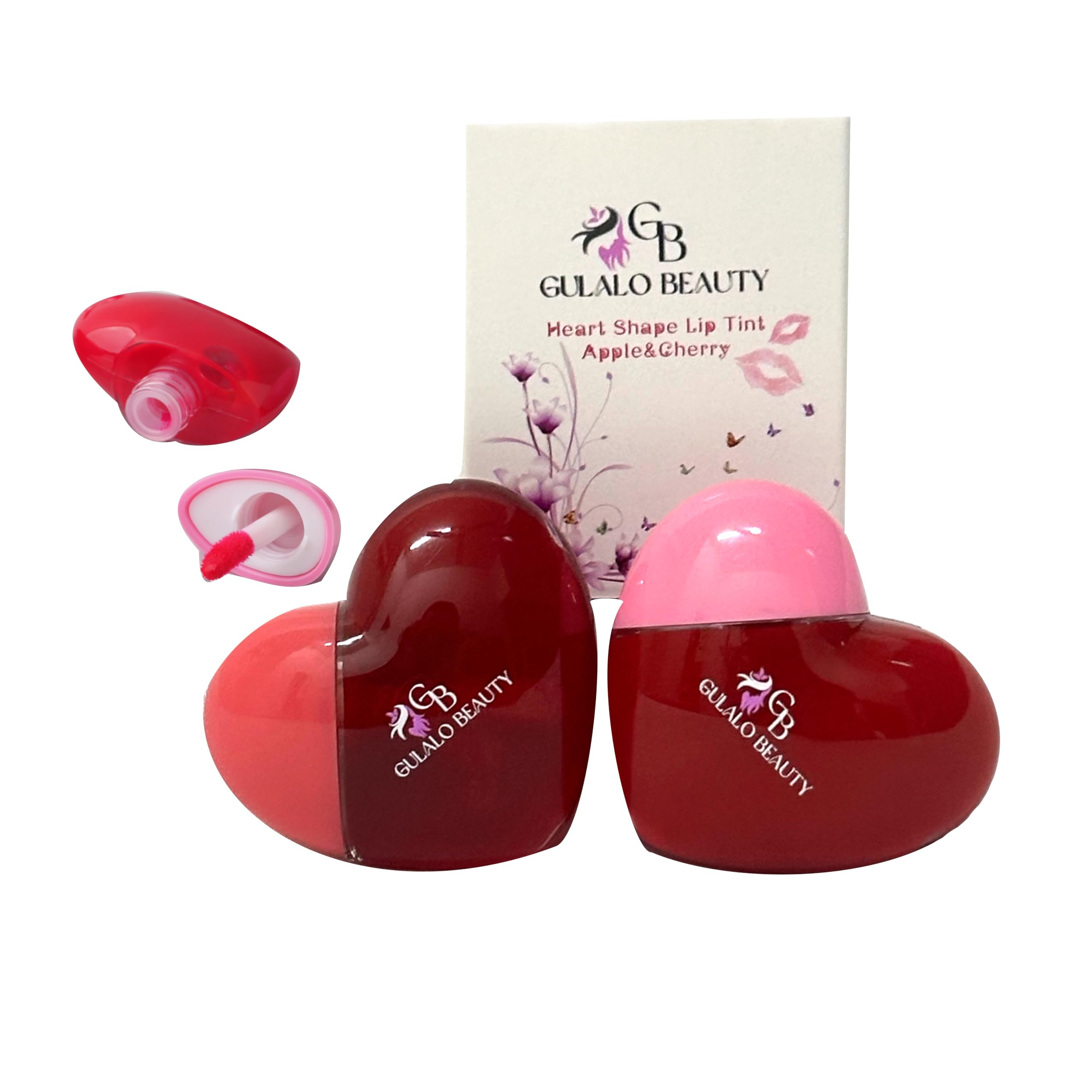 Gualalo Beauty Lipstick 2 In 1 Cute Heart Shape Lip Tint Cherry And Apple, Water Proof, Kiss Proof, Choice Of Teenager Long Lasting Non Sticky Lipstick Set, Gift For Any Occasion To Your Loved Once