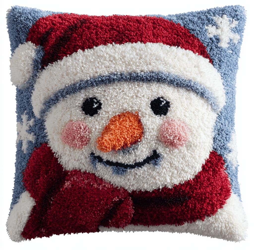 Kitquiver Latch Hook Rug Kits for Adults Snowman DIY Latch Hook Cushion Cross-Stitch Embroidery Cushion Cover for Home Sofa Decoration 17X17 in.