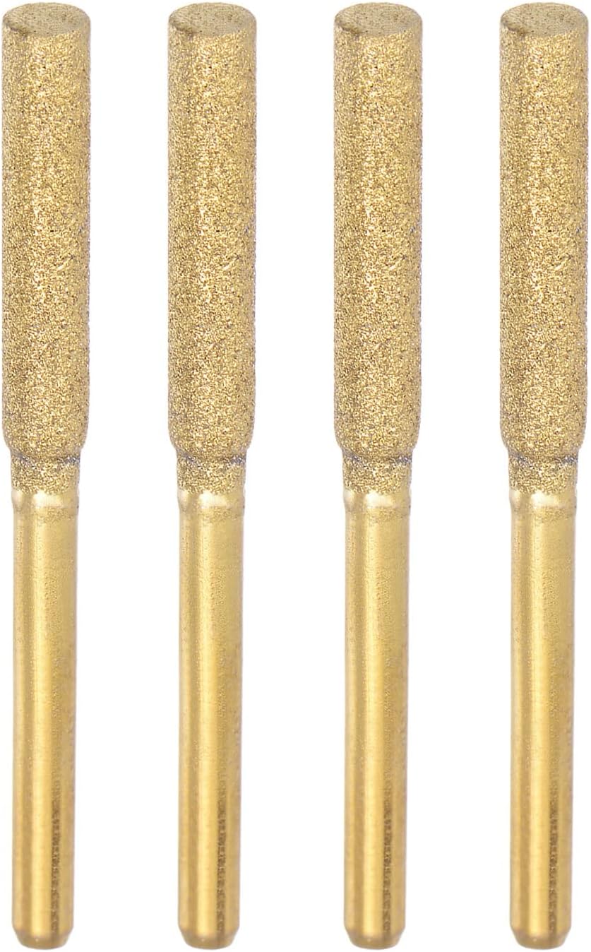 4pcs Diamond Coated Chainsaw Sharpener Bits 5/32" 4mm Cylinder Head, Titanium Plated Electric Chain Saw Grinder