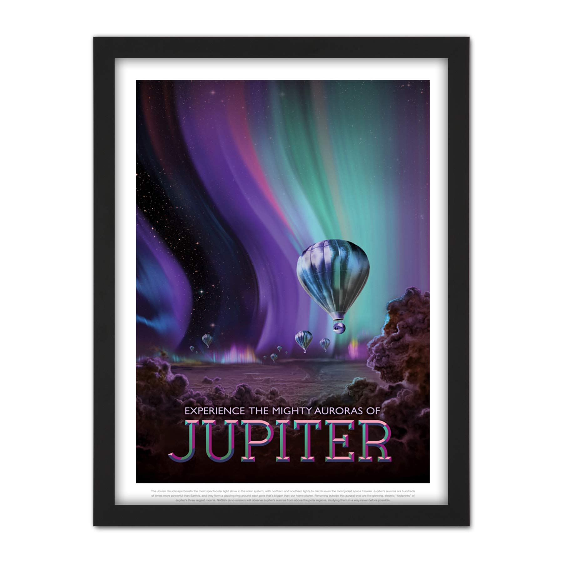 Jupiter Mighty Auroras NASA Space Tours Travel Artwork Framed Wall Art Print 18X24 Inch