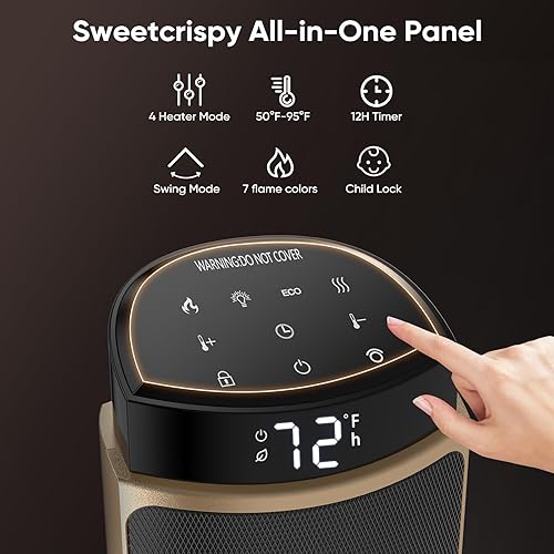 Miniatura 3 de Sweetcrispy Calentador de espacio para uso en interiores, calentador portátil de 23 pulgadas con control remoto y termostato, 7 modos de luz,