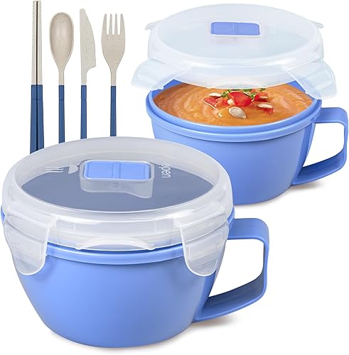 MATICAN Tazón para microondas con tapa, paquete de 2 cuencos para sopa de microondas con tapa, tazón de fideos para ramen, sopa, bebidas, 30.43